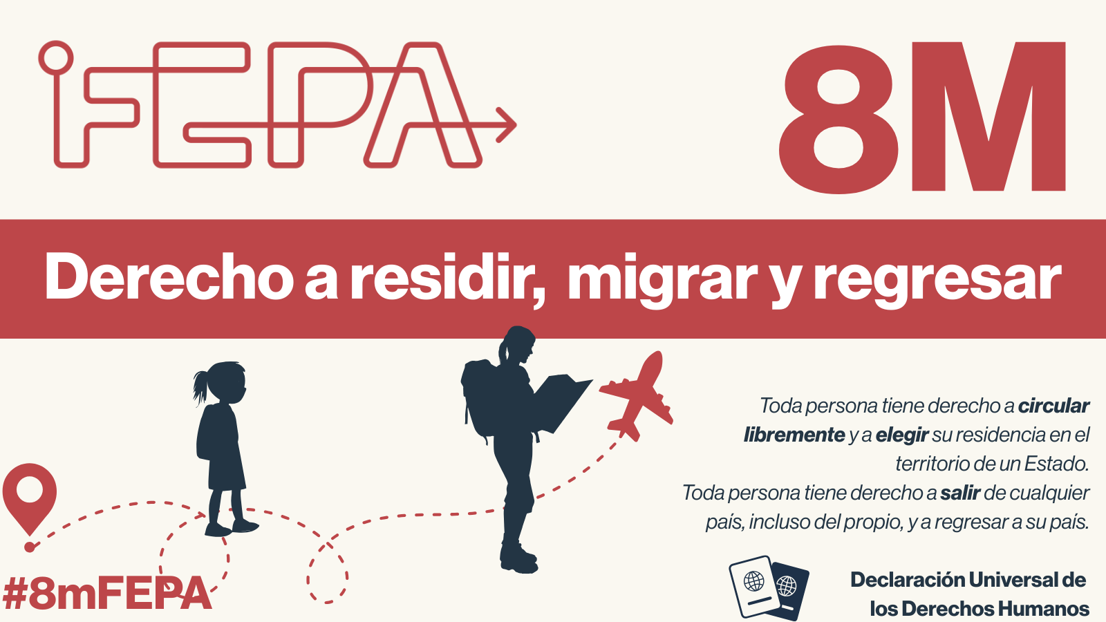 Ilustración de la campaña de FEPA con motivo del 8M, centrada en el derecho a residir, migrar y regresar.