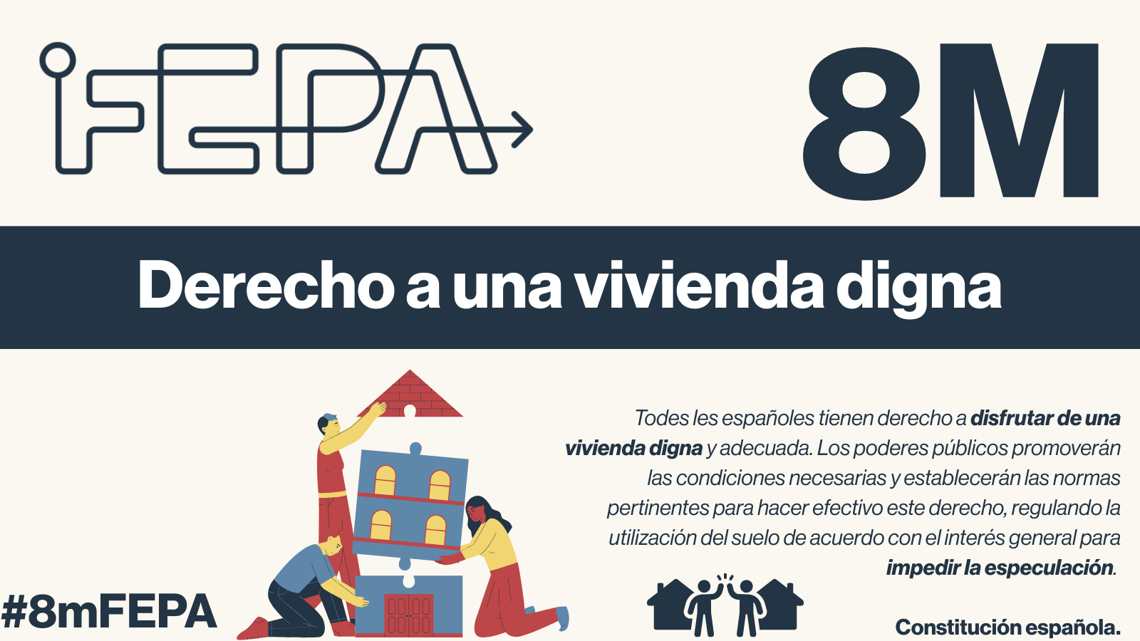 Ilustración de la campaña de FEPA con motivo del 8M, centrada en el derecho a una vivienda digna.
